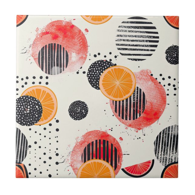 Bold Citrus Slice Stripes (6) Ceramic Tile (Front)