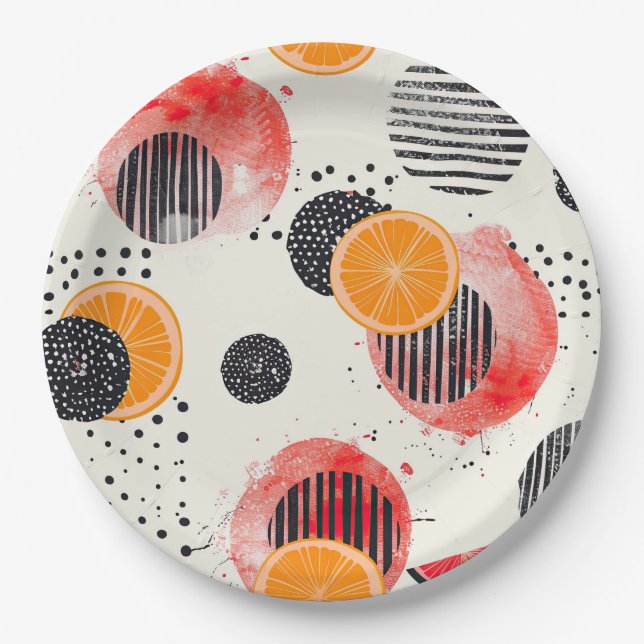 Bold Citrus Slice Stripes (6) Paper Plate (Front)