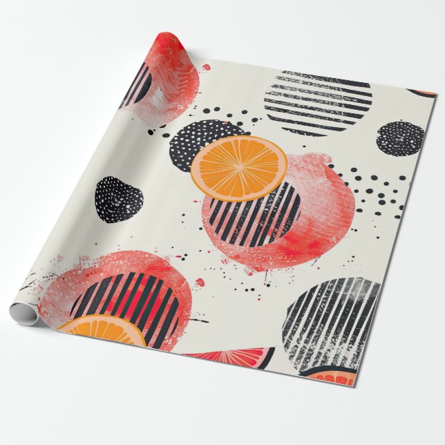 Bold Citrus Slice Stripes (6) Wrapping Paper (Unrolled)