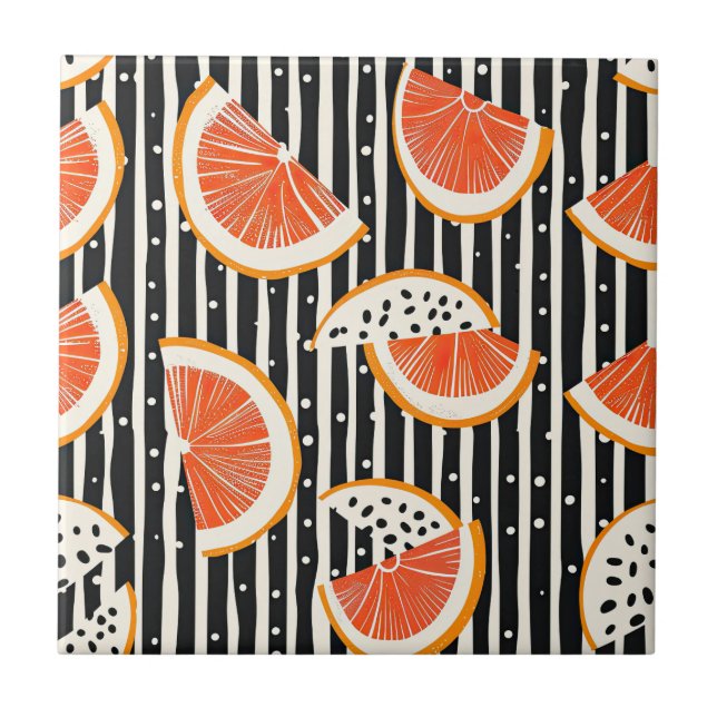 Bold Citrus Slice Stripes (8) Ceramic Tile (Front)