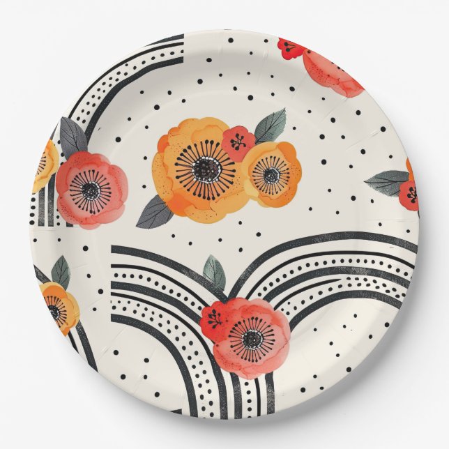 Bold Citrus Slice Stripes (9) Paper Plate (Front)