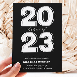 Bold class of 2023 script black photos graduation invitation