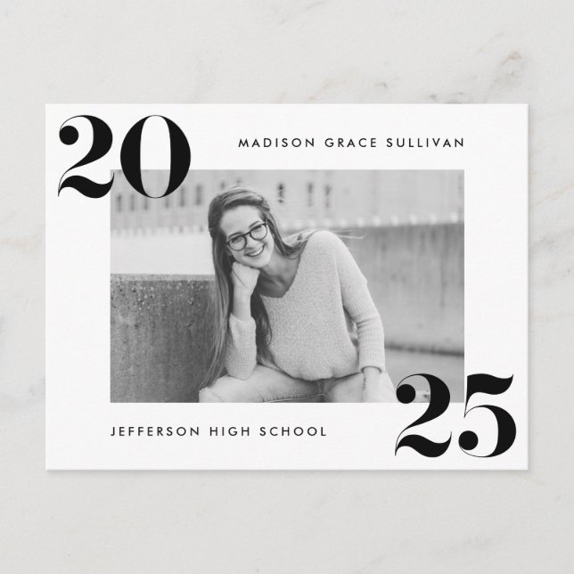 Bold Class of 2025 Black Photo Graduation Party Invitation Postcard (Front)