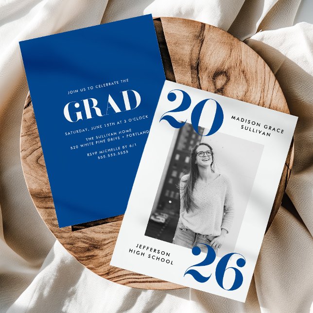 Bold Class of 2025 Blue Photo Graduation Party Invitation (Creator Uploaded)