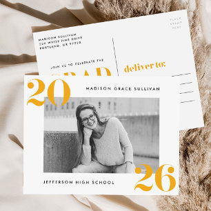 Bold Class of 2025 Yellow Photo Graduation Party Invitation Postcard