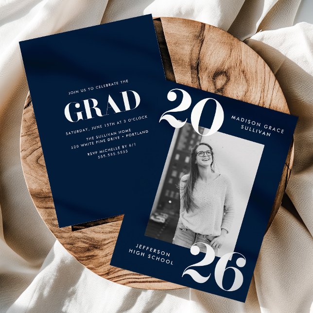 Bold Class of 2026 Navy Photo Graduation (Creator Uploaded)