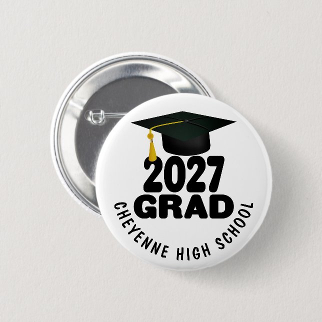 Bold Class of 2027 Graduation 6 Cm Round Badge (Front & Back)
