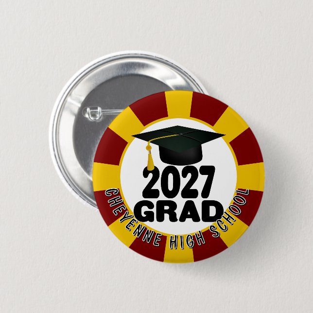 Bold Class of 2027 Graduation 6 Cm Round Badge (Front & Back)