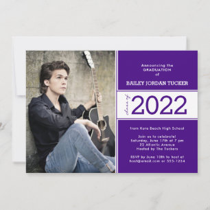 Bold Class Year Dark Purple 2-Photo Graduation Announcement