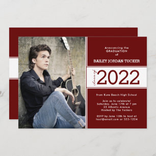 Bold Class Year Dark Red Burgundy Photo Graduation Announcement