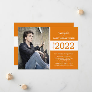 Bold Class Year Deep Orange 2-Photo Graduation Announcement