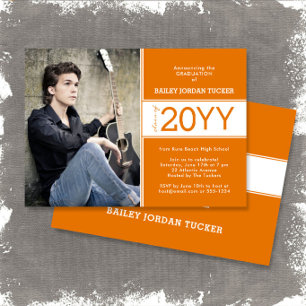 Bold Class Year Deep Orange 2-Photo Graduation Announcement