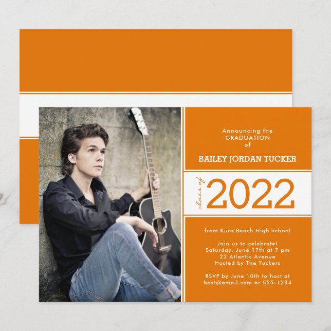 Bold Class Year Deep Orange Photo Graduation Announcement (Front/Back)