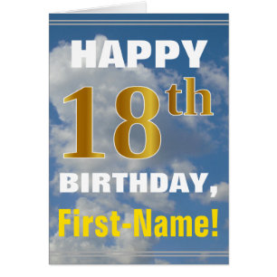 Bold, Cloudy Sky, Faux Gold 18th Birthday + Name