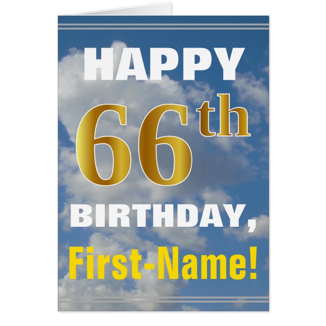 Bold, Cloudy Sky, Faux Gold 66th Birthday + Name (Front)