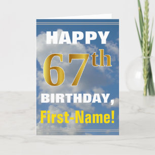 Bold, Cloudy Sky, Faux Gold 67th Birthday + Name Card
