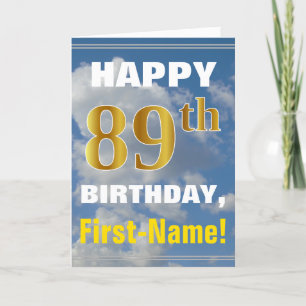 Bold, Cloudy Sky, Faux Gold 89th Birthday + Name Card