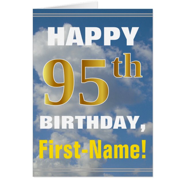 Bold, Cloudy Sky, Faux Gold 95th Birthday + Name (Front)