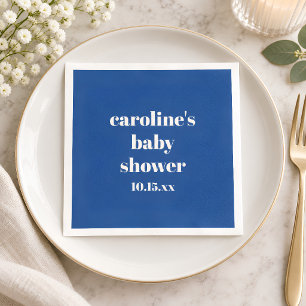 Bold Cobalt Blue Modern Fun Custom Baby Shower Napkin