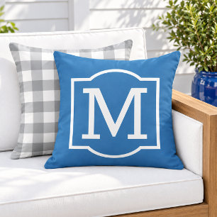 Bold Cobalt Blue White Bracket Monogram Cushion