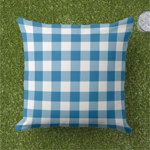Bold Cobalt Blue White Gingham Plaid Check Cushion