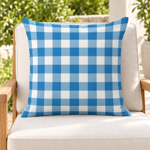 Bold Cobalt Blue White Gingham Plaid Check Cushion