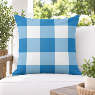 Bold Cobalt Blue White Large Gingham Check Cushion
