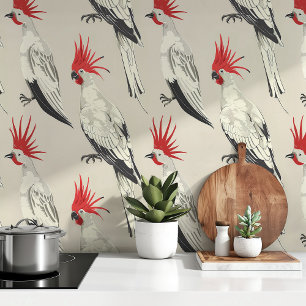 Bold Cockatoos on Neutral Canvas Wallpaper