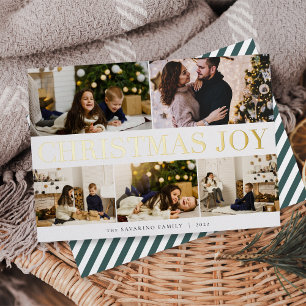 Bold Collage Christmas Joy 5 Photo Foil Holiday Card