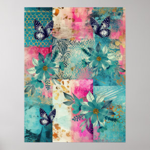 Bold Colorful Boho Floral Butterfly Abstract Art  Poster