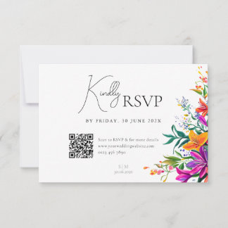 Bold Colorful Floral Summer Chic Flower Wedding RSVP Card