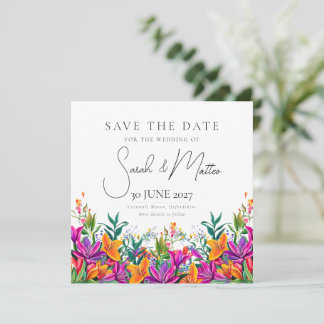 Bold Colorful Floral Summer Chic Pink Wedding Save The Date