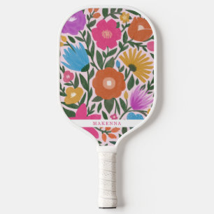 Bold Colorful Spring Florals Name Pickleball Paddle