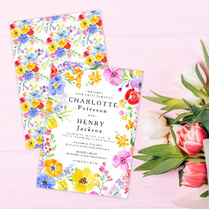 Bold Colorful Watercolor Floral Spring Wedding Invitation