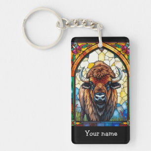 Bold Colors Bison Buffalo Cottagecore Rustic Print Key Ring