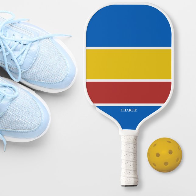 Bold Colour Block Stripes Personalised Text Name Pickleball Paddle (Creator Uploaded)