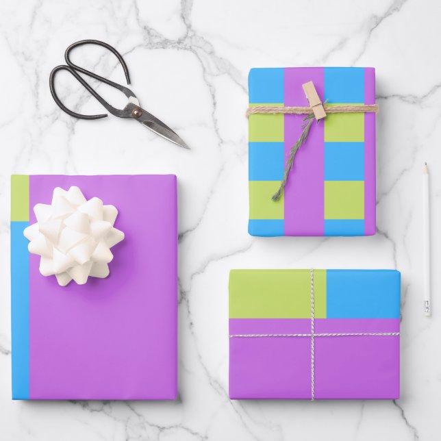 Bold Colour Blocks Green Blue Pink 4 Wrapping Paper Sheet (Front)