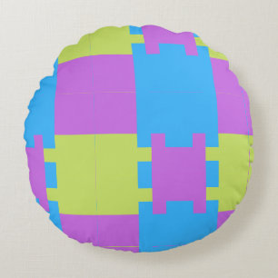 Bold Colour Blocks Green Blue Pink 7 Round Cushion