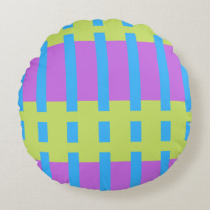 Bold Colour Blocks Green Blue Pink 7 Round Cushion