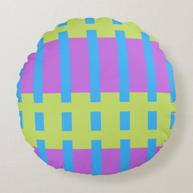 Bold Colour Blocks Green Blue Pink 7 Round Cushion (Front)