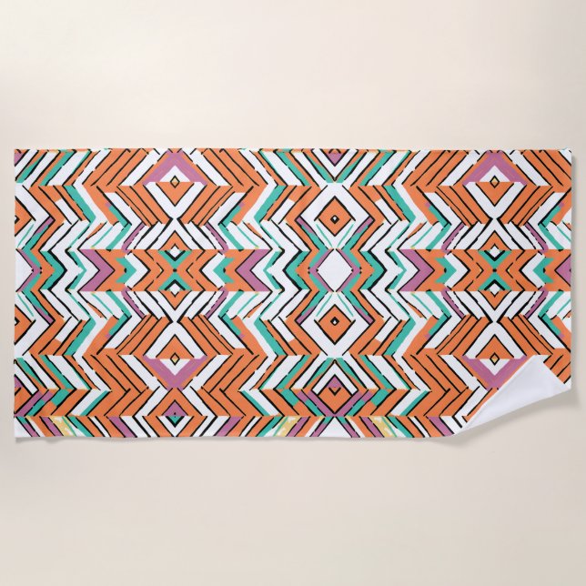 Bold Colour Herringbone Chevron pattern Beach Towel (Front)