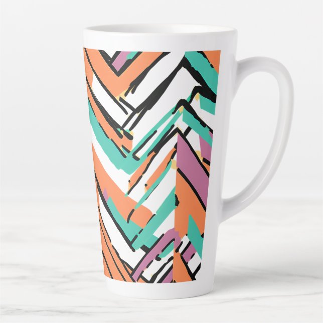 Bold Colour Herringbone Chevron pattern Latte Mug (Right)