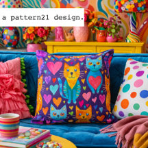 Bold colour kittens and hearts purple pattern