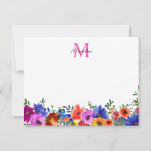 Bold Colour Magenta Pink Floral Monogram Script Card