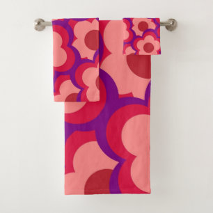 Bold Colour Retro Hippie Flower Pattern Bath Towel Set