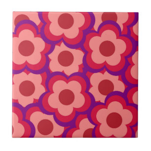 Bold Colour Retro Hippie Flower Pattern Ceramic Tile