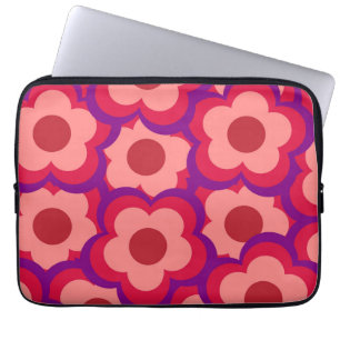 Bold Colour Retro Hippie Flower Pattern Laptop Sleeve