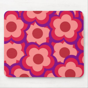 Bold Colour Retro Hippie Flower Pattern Mouse Pad
