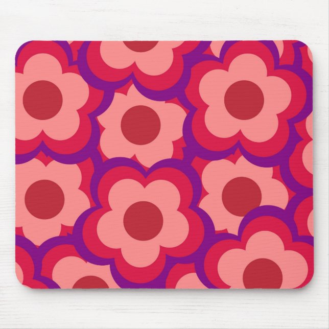 Bold Colour Retro Hippie Flower Pattern Mouse Pad (Front)