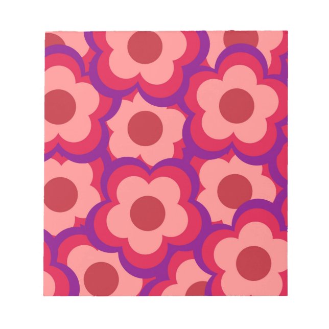 Bold Colour Retro Hippie Flower Pattern Notepad (Front)